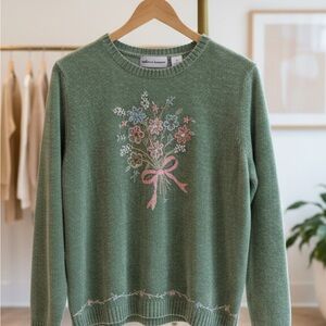 Alfred Dunner Sage Bouquet Embroidered Sweater